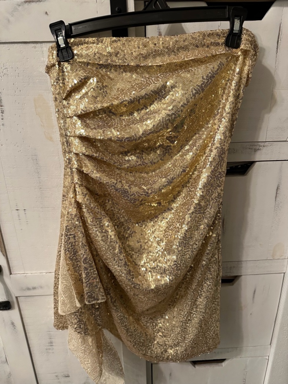 Lucy in the Sky Gold Sequin Strapless Dress